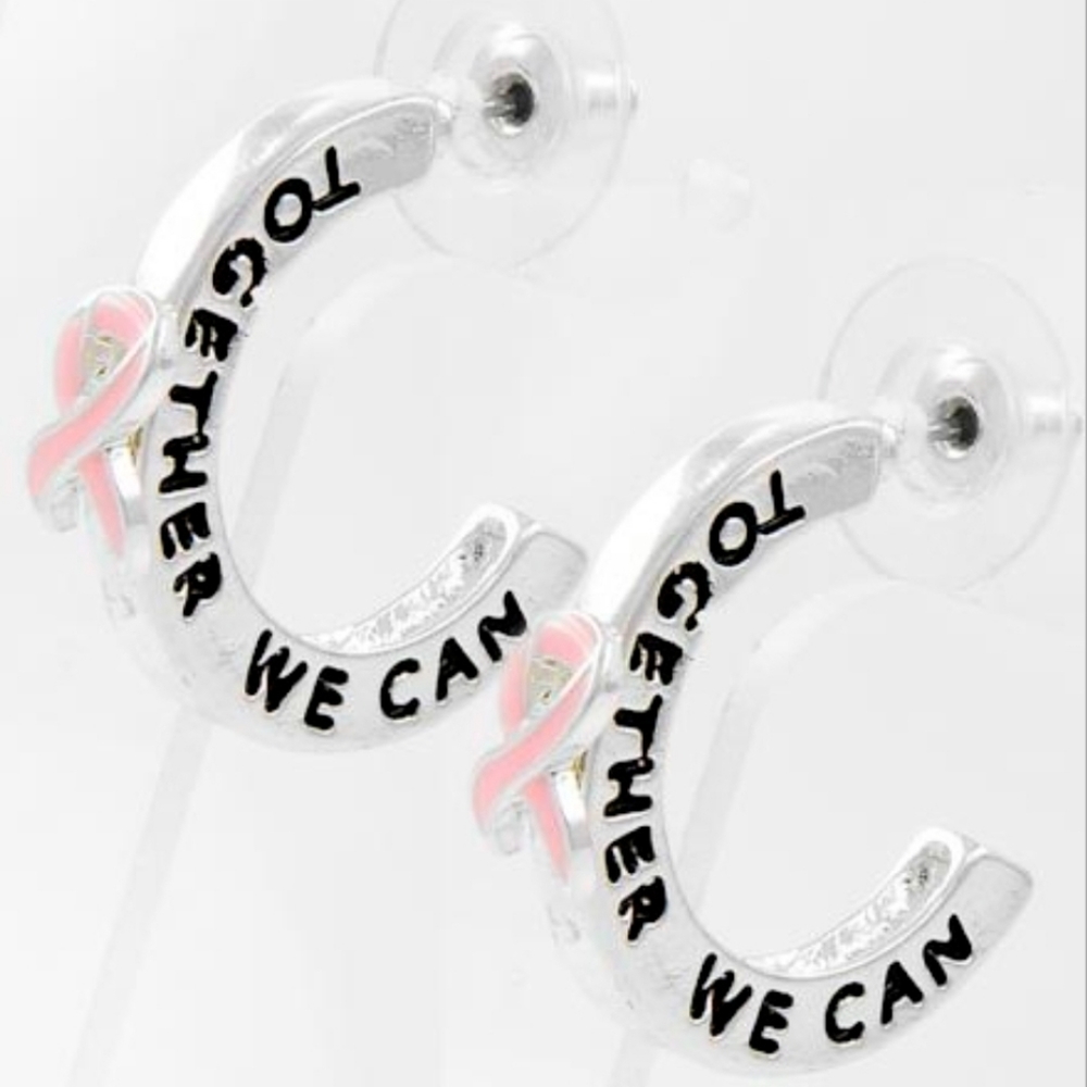 "Together We Can" Pink Ribbon Earrings